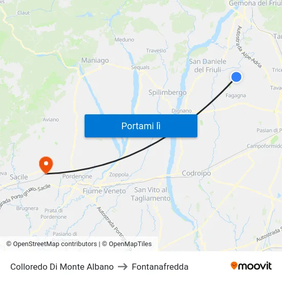 Colloredo Di Monte Albano to Fontanafredda map