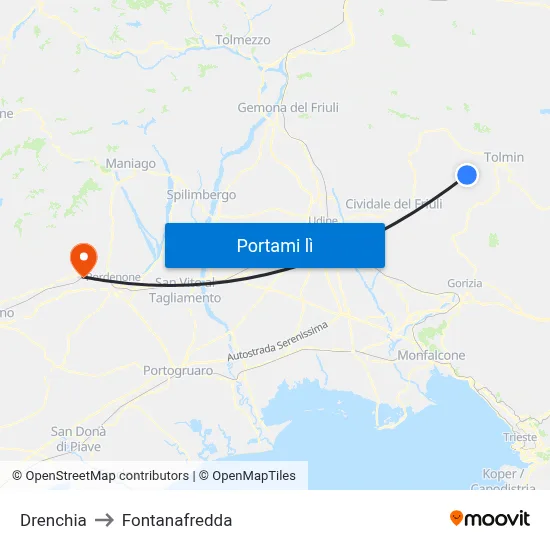 Drenchia to Fontanafredda map
