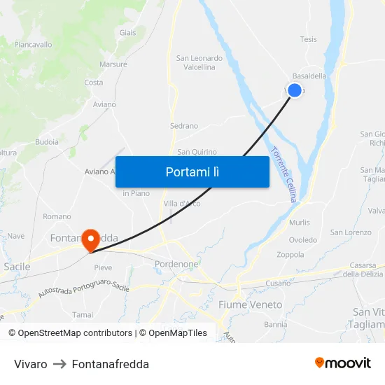 Vivaro to Fontanafredda map