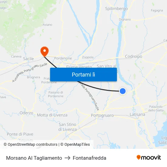 Morsano Al Tagliamento to Fontanafredda map