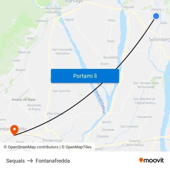Sequals to Fontanafredda map