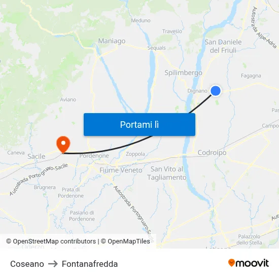 Coseano to Fontanafredda map