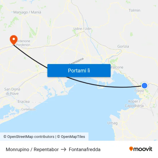 Monrupino / Repentabor to Fontanafredda map