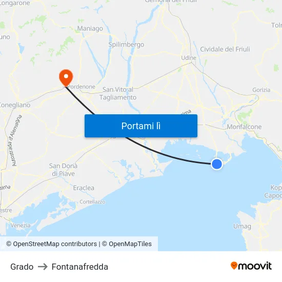 Grado to Fontanafredda map