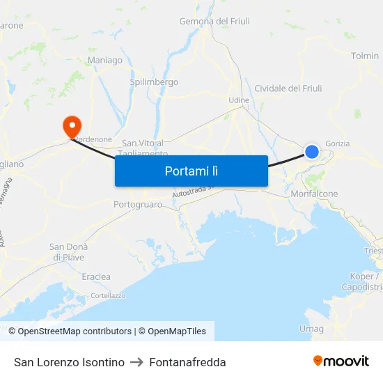 San Lorenzo Isontino to Fontanafredda map