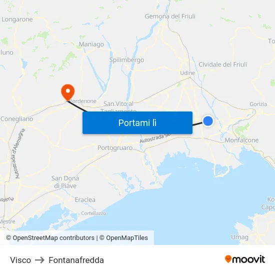 Visco to Fontanafredda map