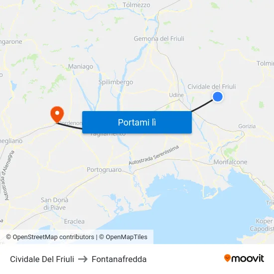 Cividale Del Friuli to Fontanafredda map
