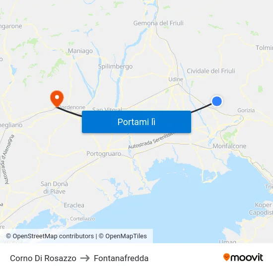 Corno Di Rosazzo to Fontanafredda map