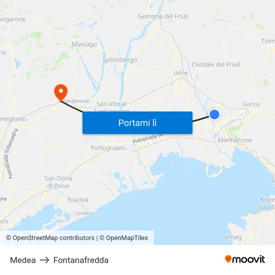 Medea to Fontanafredda map