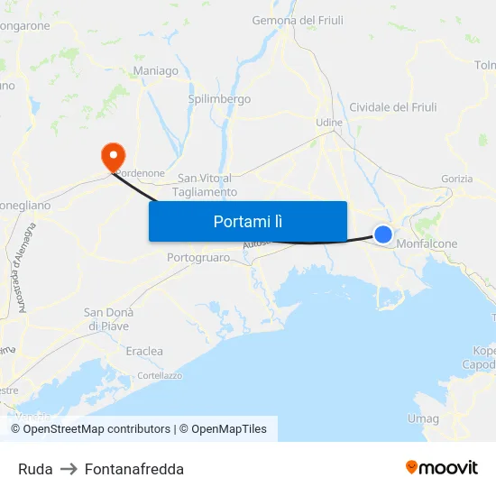 Ruda to Fontanafredda map