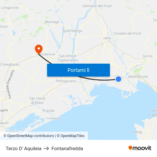 Terzo D' Aquileia to Fontanafredda map