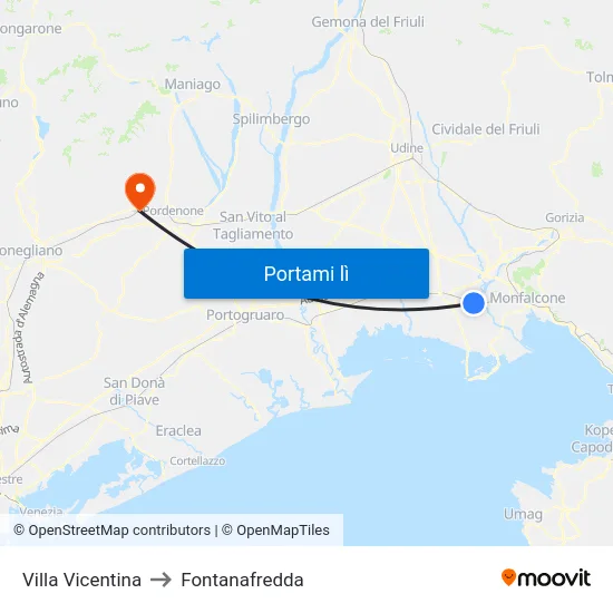 Villa Vicentina to Fontanafredda map