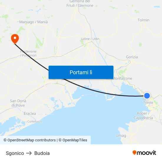 Sgonico to Budoia map