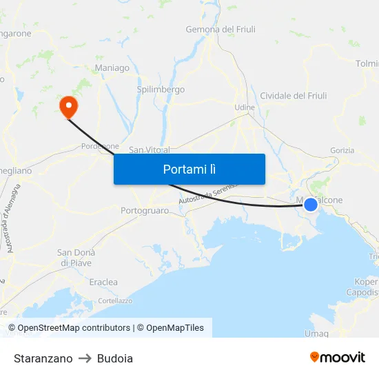 Staranzano to Budoia map