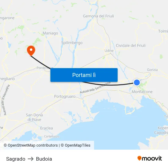 Sagrado to Budoia map