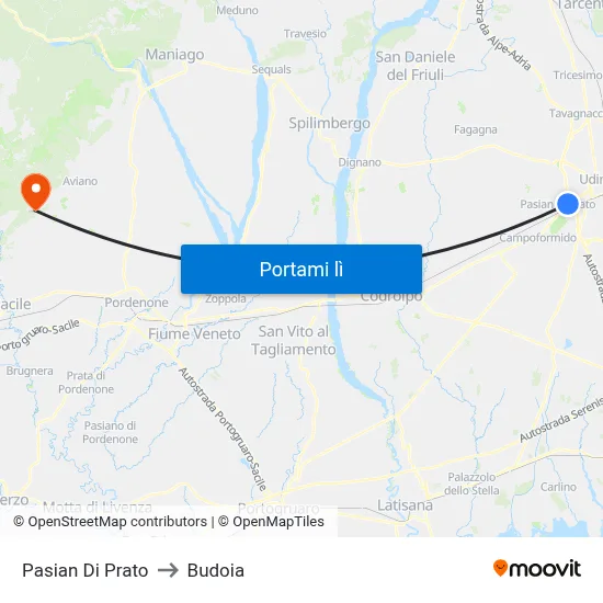 Pasian Di Prato to Budoia map