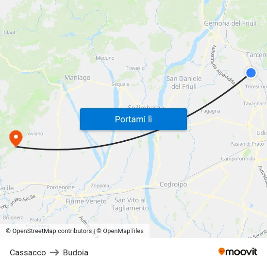 Cassacco to Budoia map