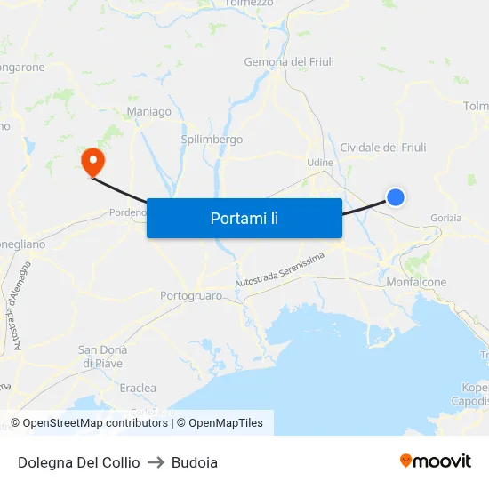 Dolegna Del Collio to Budoia map