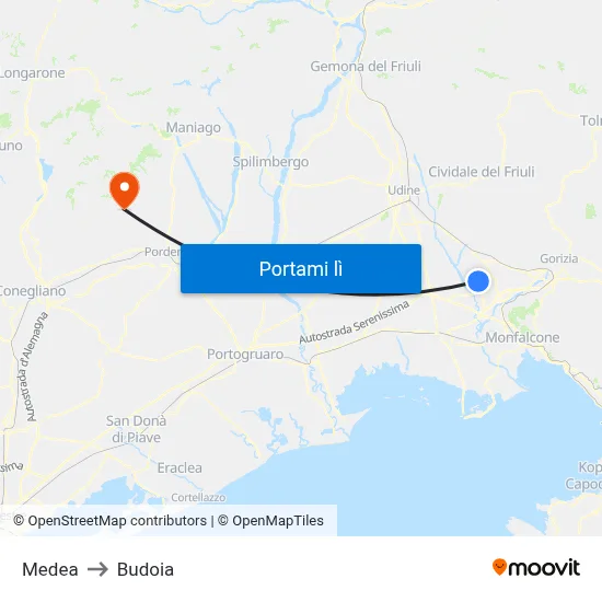 Medea to Budoia map
