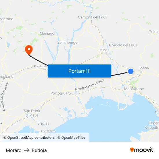 Moraro to Budoia map