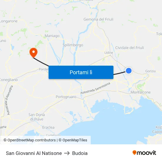 San Giovanni Al Natisone to Budoia map