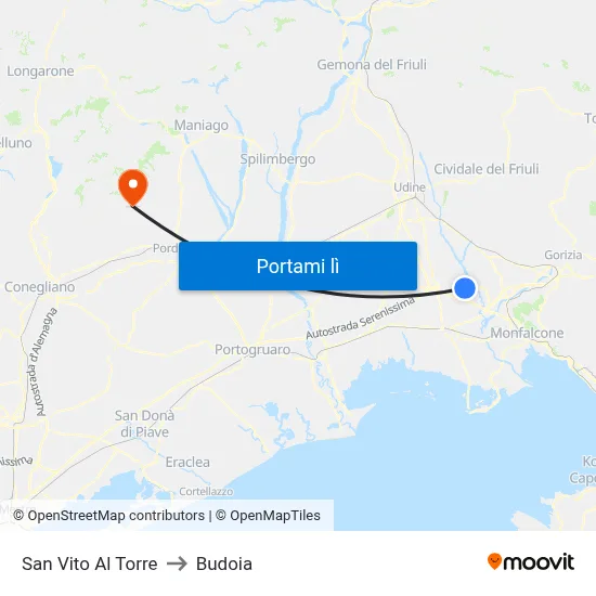 San Vito Al Torre to Budoia map