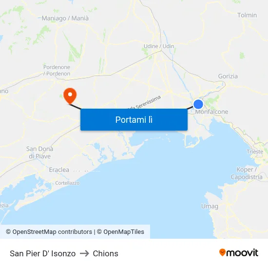 San Pier D' Isonzo to Chions map