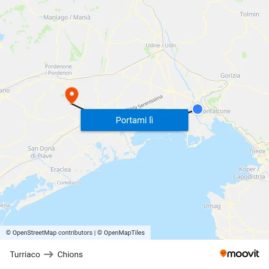Turriaco to Chions map