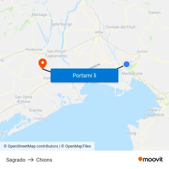 Sagrado to Chions map