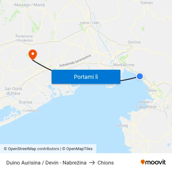 Duino Aurisina / Devin - Nabrežina to Chions map
