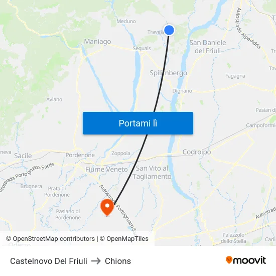 Castelnovo Del Friuli to Chions map