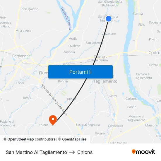 San Martino Al Tagliamento to Chions map