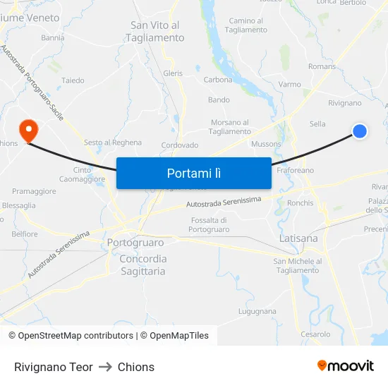 Rivignano Teor to Chions map