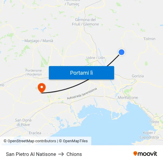 San Pietro Al Natisone to Chions map