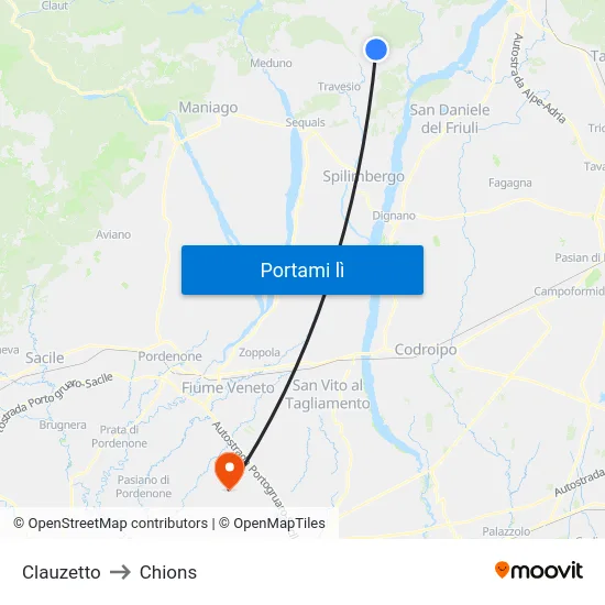 Clauzetto to Chions map