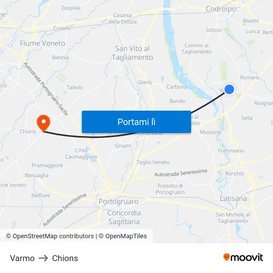 Varmo to Chions map