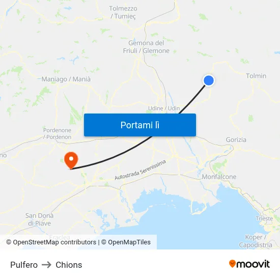 Pulfero to Chions map