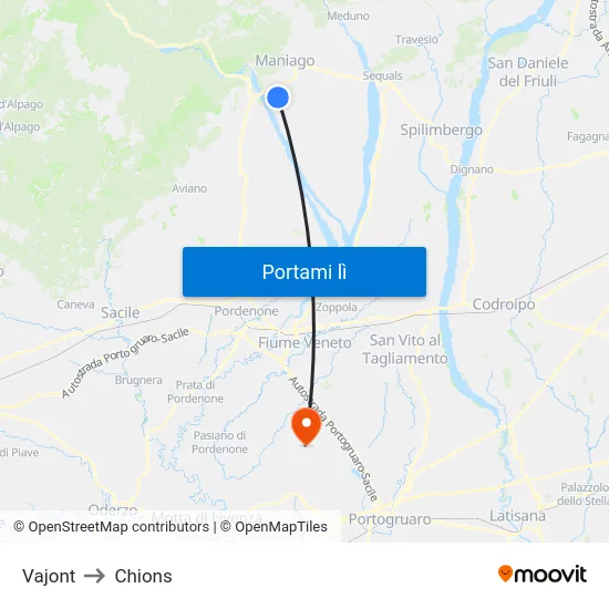 Vajont to Chions map