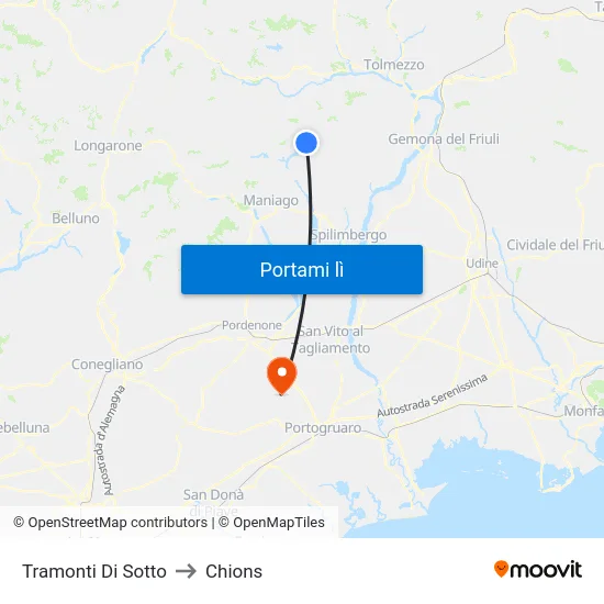 Tramonti Di Sotto to Chions map