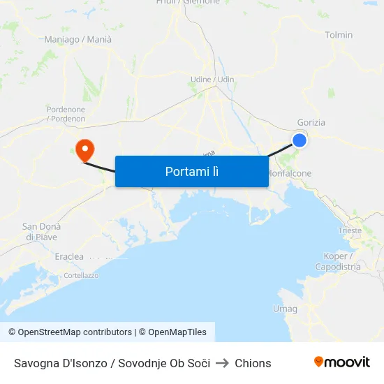Savogna D'Isonzo / Sovodnje Ob Soči to Chions map