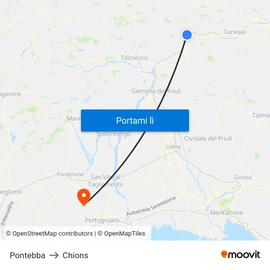 Pontebba to Chions map