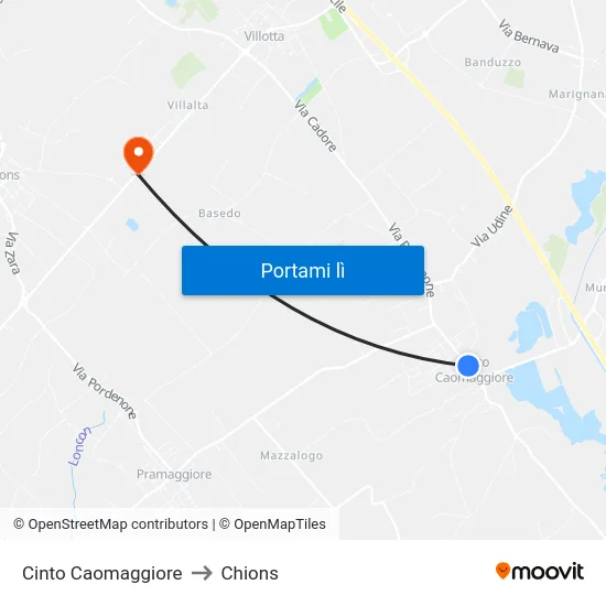 Cinto Caomaggiore to Chions map