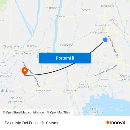 Pozzuolo Del Friuli to Chions map