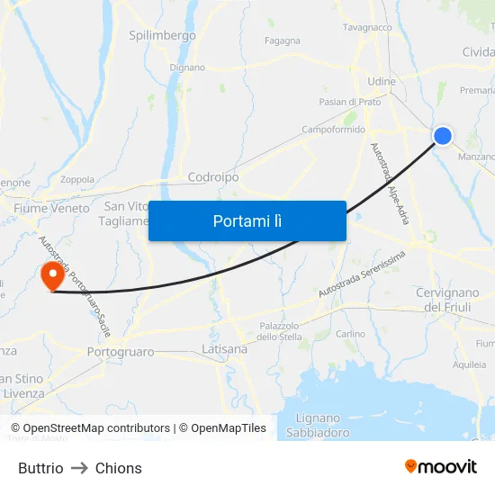 Buttrio to Chions map