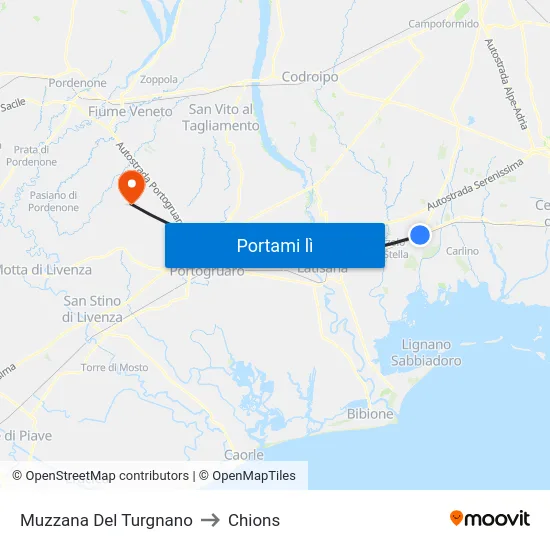 Muzzana Del Turgnano to Chions map