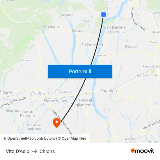 Vito D'Asio to Chions map