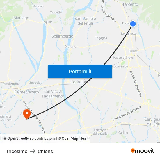 Tricesimo to Chions map