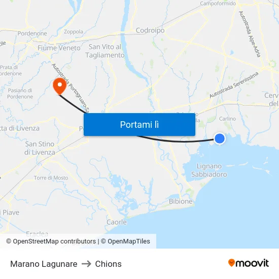 Marano Lagunare to Chions map