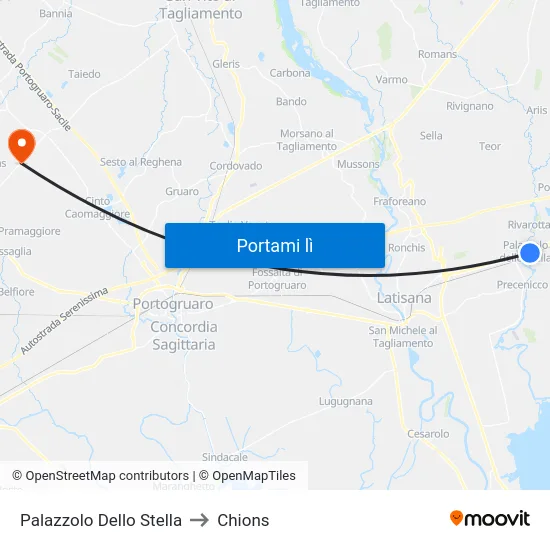 Palazzolo Dello Stella to Chions map