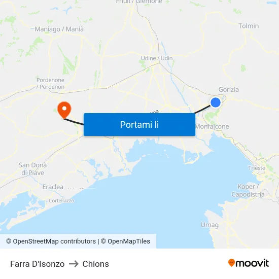 Farra D'Isonzo to Chions map
